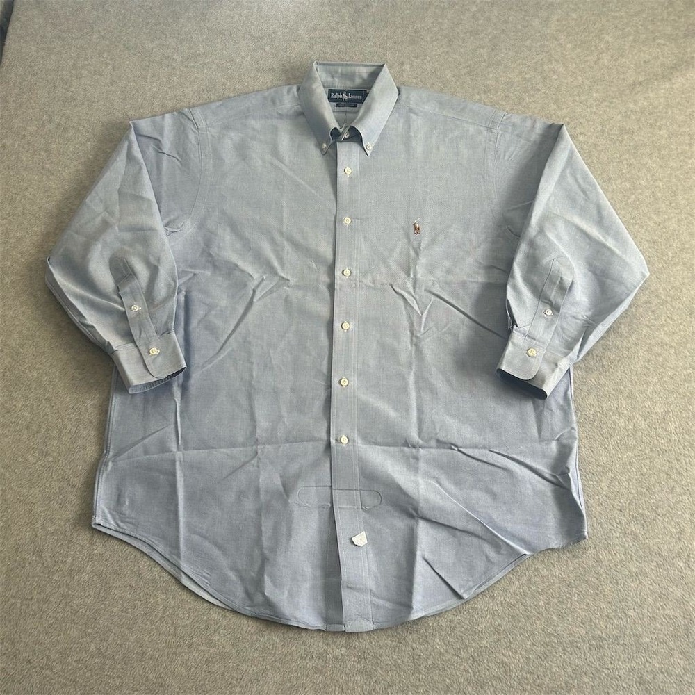 Ralph Lauren Shirt Mens Size 16.5 32 Blue Solid Oxford Long Sleeve Button Up Dre